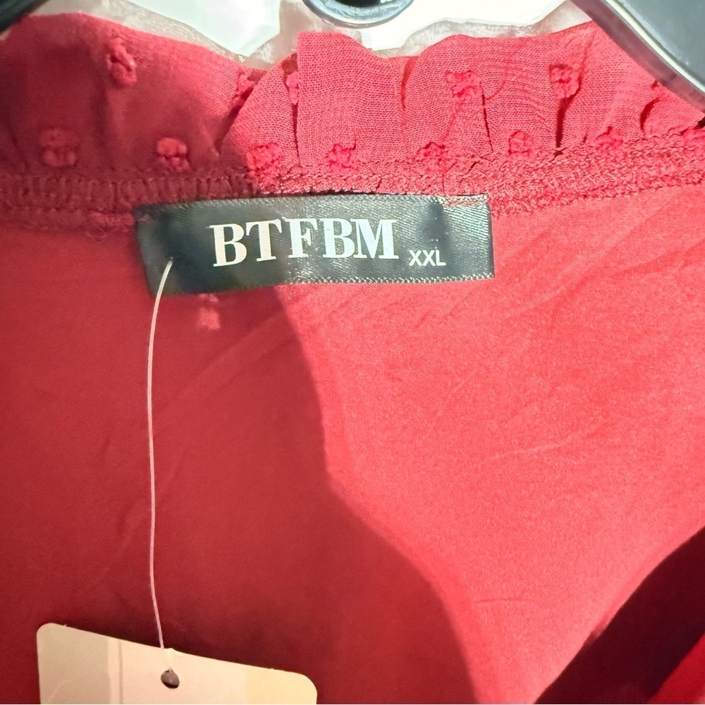 BTFBM Burgundy Swiss Dot Ruffle Dress NWT Size XXL - Picture 3 of 7